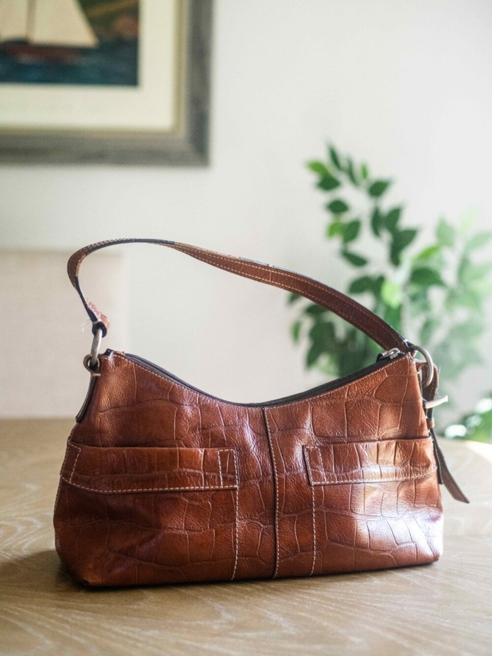 Vintage Y2K Fossil 75082 Large Brown Leather Purse Shoulder Handbag - Picture 4 of 9